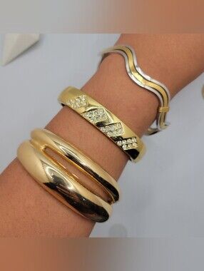 Gold Tone Crystal Accent Bangle Bracelet - One Avon